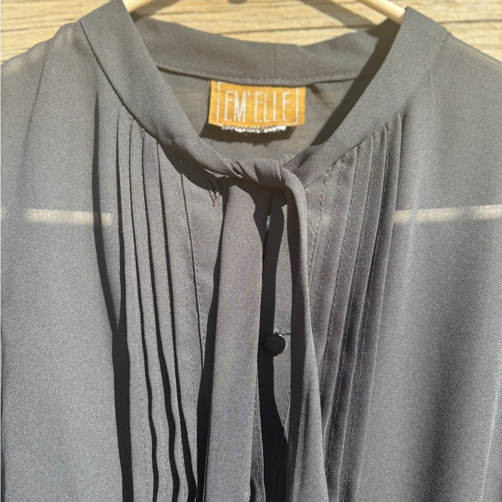 Vintage EM ELLE Black Pleated Midi Dress Sz Sm-M - Picture 12 of 14